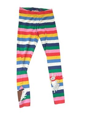 Boden Rainbow Striped Leggings with Bunny & Hedgehog Patches Size 11-12YRS